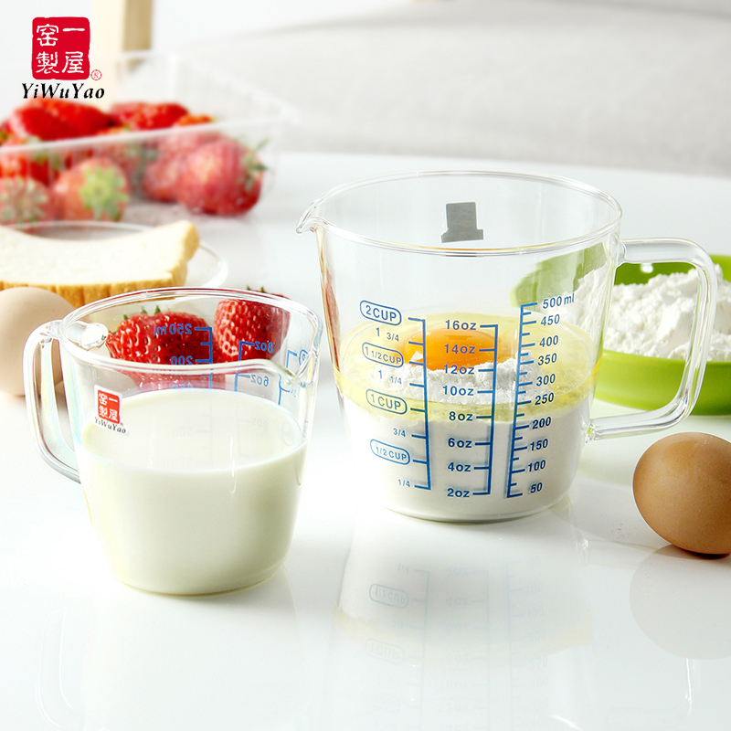 A house kiln heat-resistant glass measuring cup microwave oven hot milk cup with scale cup children brewing milk powder cup