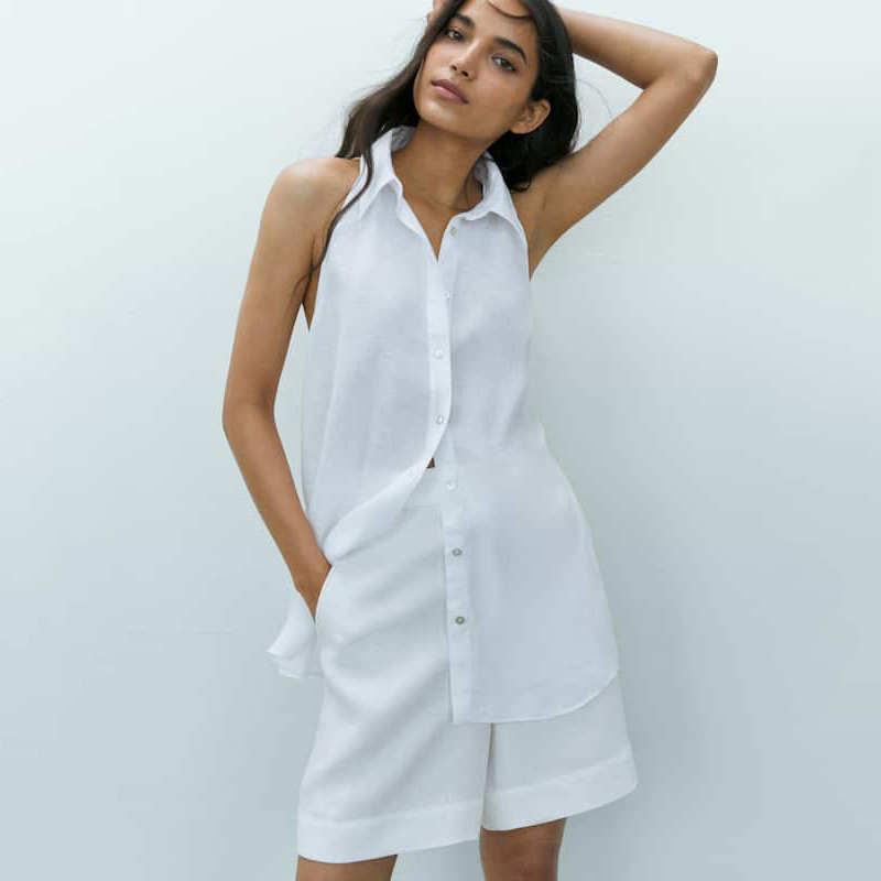 Mv Md Linen White Shirt for Women 2021 New Summer Loose and Mature Style Top with a Sense of Design Sleeveless Shirt