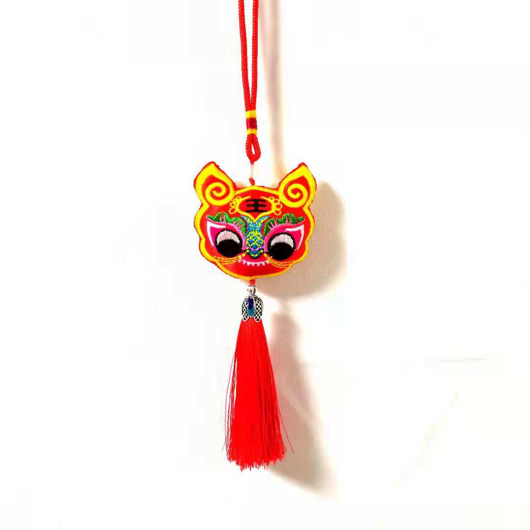 Car hanging tiger head embroidery waist pendant Hanfu with red car hanging sachet anti-mosquito original design