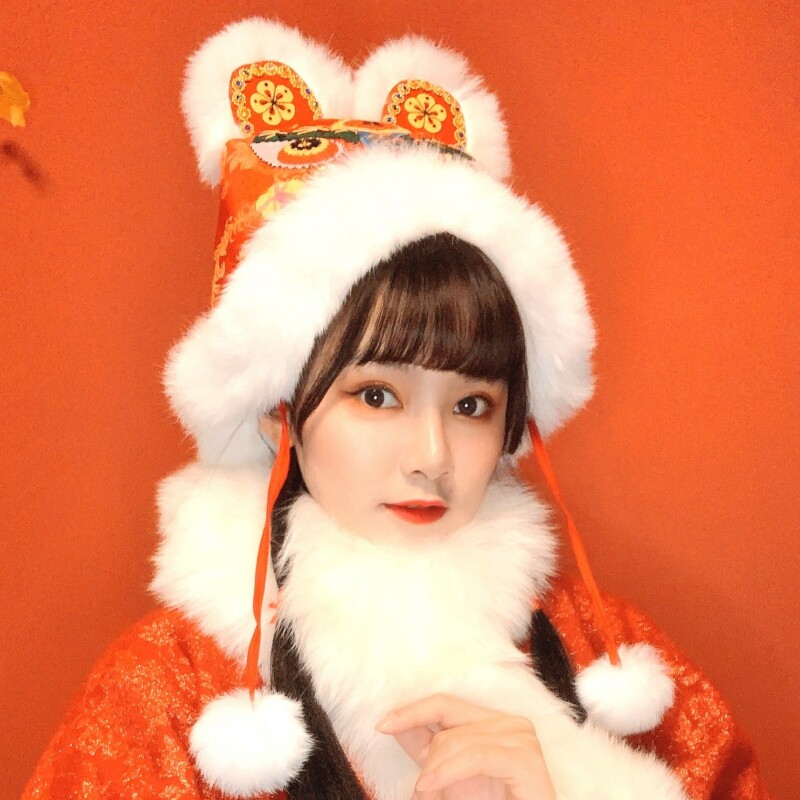 Tiger Head Hat Real Rabbit Fur Adults Winter Hanfu Creativity Male And Female Tiger Hat Plush Cartoon Ears Warm Lovers Cute