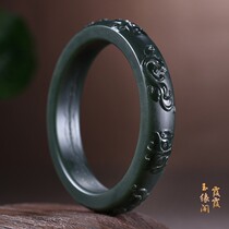 Xia Xia Yuyu Pavilion Xinjiang Hetian Jade Tower Green fine material bracelet corundum wide strip female bracelet with certificate