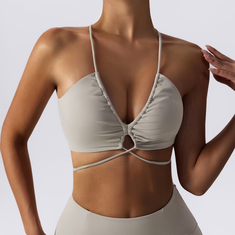 European and American Style Sexy Nude-Feel Yoga Bra for Women, Quick-Drying Sports Bra, Outerwear with Straps, Push-Up, Beautiful Back, Fitness Wear Bar