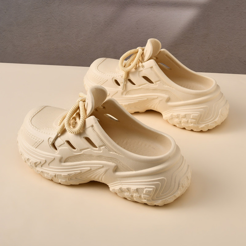 Japanese Stelu Women's Clogs, Dad Shoes, Half-Slippers, 2026 Thick-Soled Non-Slip Hollow Slip-On Outdoor Water Shoes