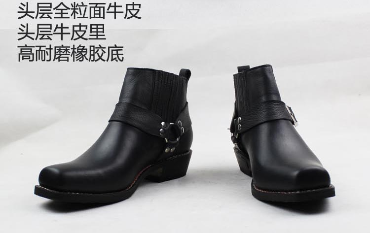 Phiên bản mới TB807 người đàn ông da của giày cao bồi miền tây boots riding boots rock boots đầu vuông da Martin khởi động ngắn