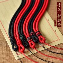 Adjustable men crude pendant lanyard rope necklace 6mm thick 3 man playing jade pendant Jade hand-woven