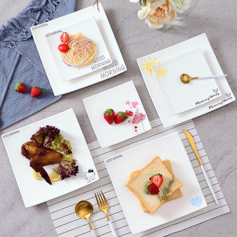 Creative steak plate ceramic plate square plate flat plate home breakfast plate Western plate plate Western tableware set