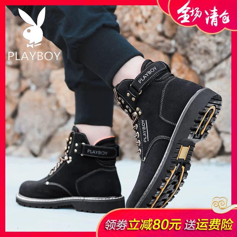 Giày nam Playboy giày mùa xuân thủy triều Giày Martin Anh bốt da giày cao cổ dụng cụ cao cổ giày bốt quân đội cắt giữa giày đi tuyết - Giày ống