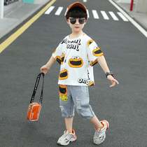Boy Short Sleeve Suit Summer Dress 2022 New CUHK Child Pure Cotton Two Sets Handsome Gas Baby Cartoon Tide Clothes