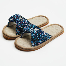 New fabric beef tendon slippers home female fashion bow spring and autumn summer silent Korean non-slip home slippers