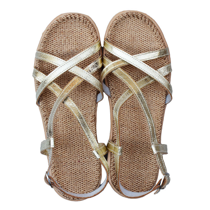 Jin Shuo linen sandals women's flat arch pad summer women's shoes national style  