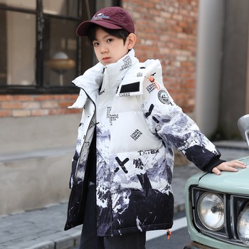 2025 New Children's Duck down Jacket for Boys, Mid-Length Korean Style, Stylish Winter Thickened Coat, Trendy