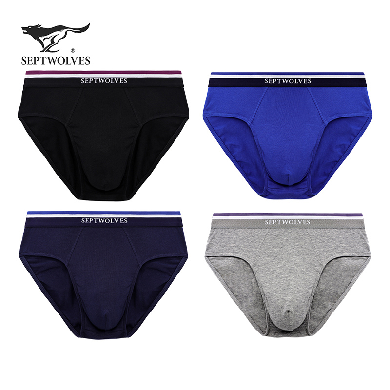 Seven Wolves Pure Cotton Briefs Men's Breathable Triangle Pants Sexy Pants Head Boys Shorts Elastic Shorts Male Style Safety Pants
