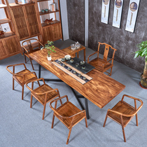 New Chinese style ebony wood pure solid wood large board tea table Kung Fu tea table Ebony log boss desk Okan whole board