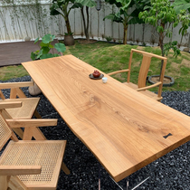 New Chinese style ash wood solid wood large board log dining table Simple modern boss table Office desk Resin tea table Coffee table