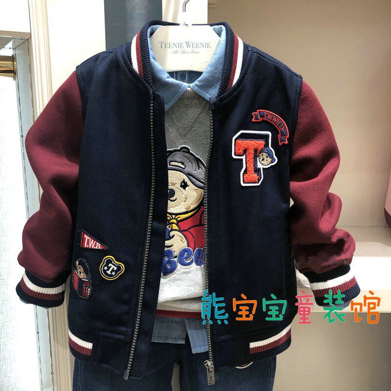 Boys thin coat spring and autumn new jacket baseball clothing in big childhood bear dress TKJJ93804A