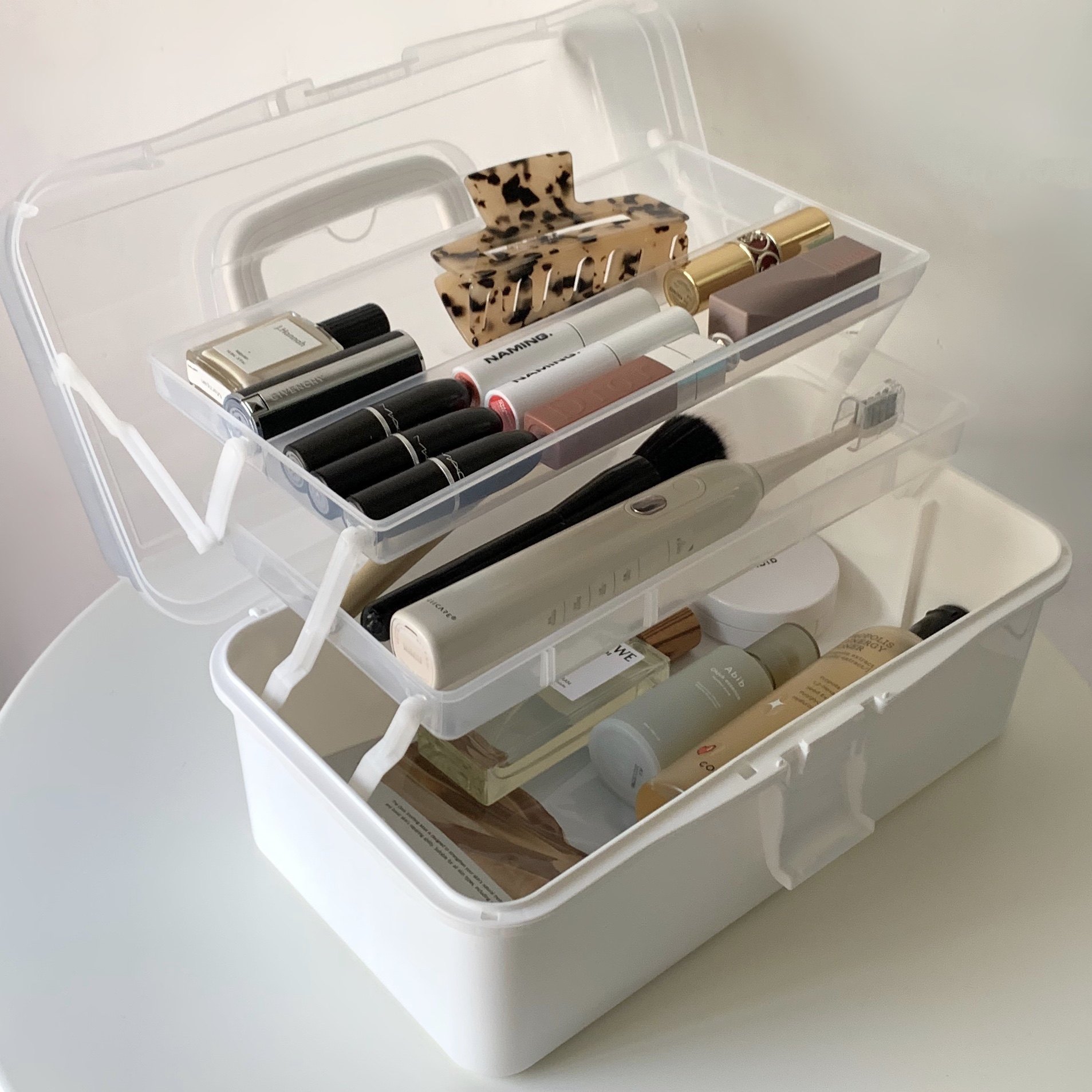ins transparent large portable storage box three-layer large-capacity sundries storage Japanese art toolbox plastic box