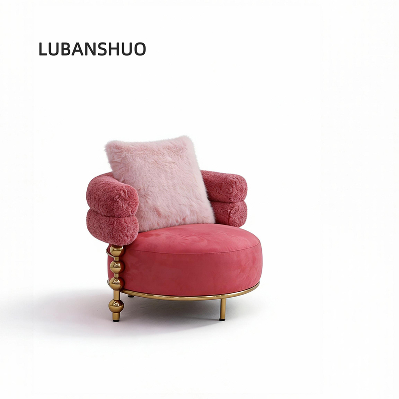 Light Luxury High-End Leisure Chair for Living Room and Balcony, Pink, Removable and Washable Single Sofa, Italian-Style Lazy French Designer Chair