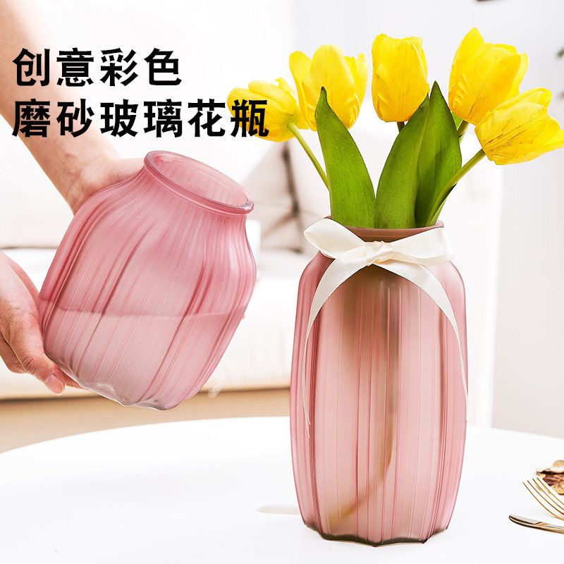 Glass transparent vase European-style color ins living room decoration flower arrangement hydroponic lucky bamboo lily dry flower ornament
