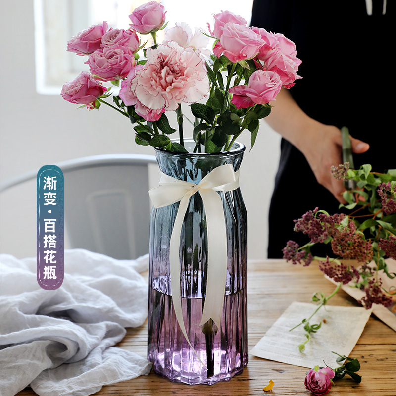 Transparent glass vase small fresh ins European hydroponic vase living room color ornaments home dry vase