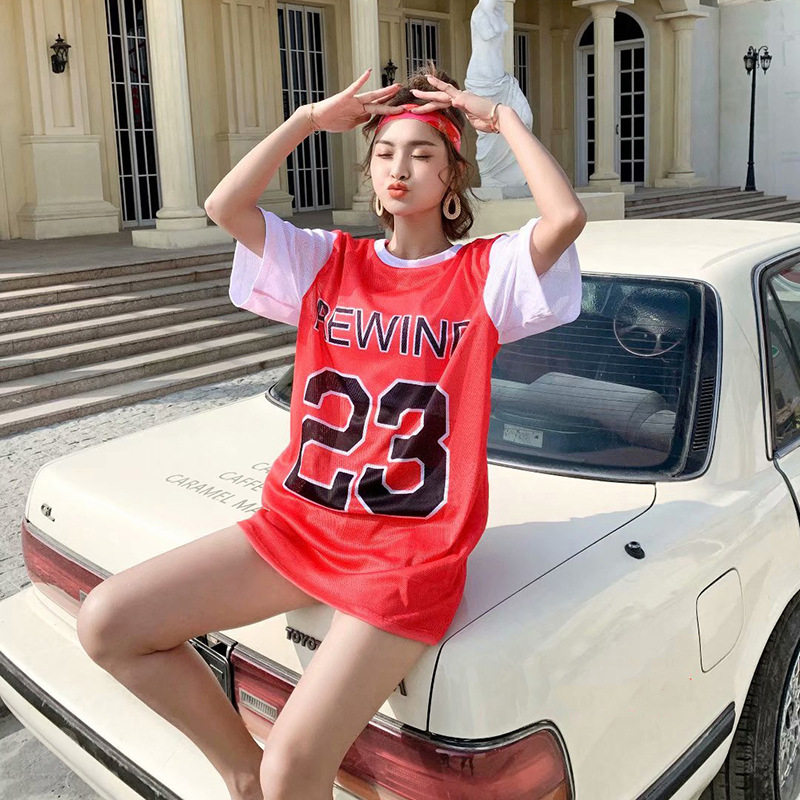 Short-sleeved girls basketball suit sports two-piece swimsuit Female conservative student three-piece set thin belly loose swimsuit