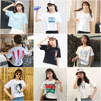 Bạn gái mùa hè phong cách Hồng Kông ngắn tay chic hoạt hình in ấn phong cách Harajuku nữ sinh viên chạm đáy áo thun rộng rãi hoang dã áo phông trắng