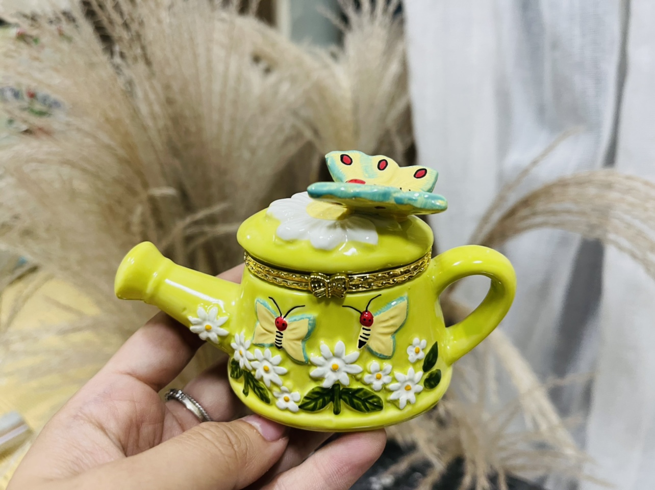 Retro vintage ceramic ring jewelry box cute storage box photo props decoration