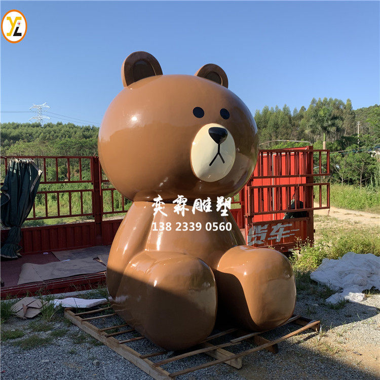 Net Red Cartoon Brown Bear Sculpture Outdoor Mall Large Fiberglass Paparazzi Small Bear Swing Piece Black Bear Furnishing