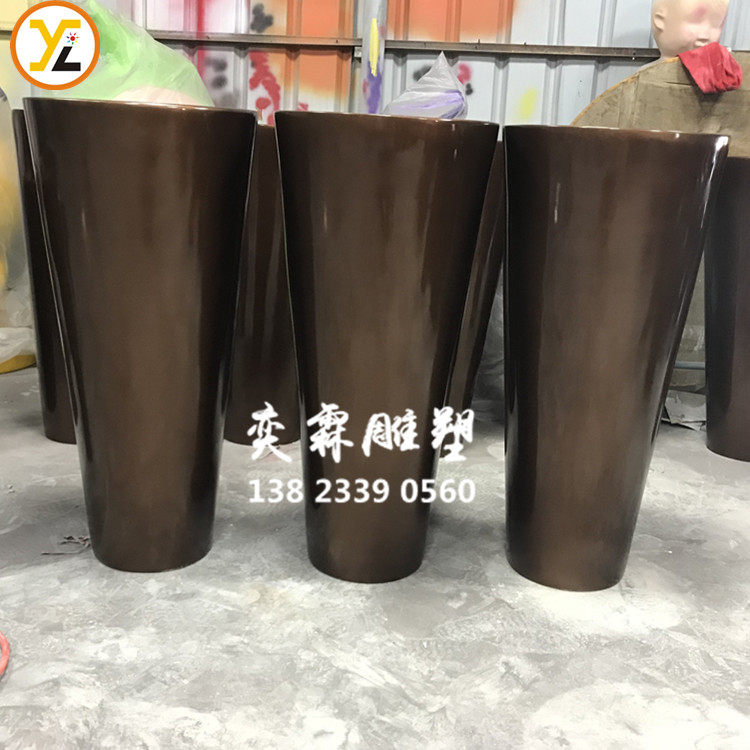 Cylindrical glass fiber golden flower pot hotel lobby living-room flower-flower flower-flower flower-glass fiberglass floor large flower pot