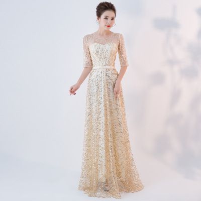 Buổi tối ăn mặc 2019 New tiệc Noble và Elegant dài Champagne Bridesmaids Công ty tiệc chủ chiếc váy