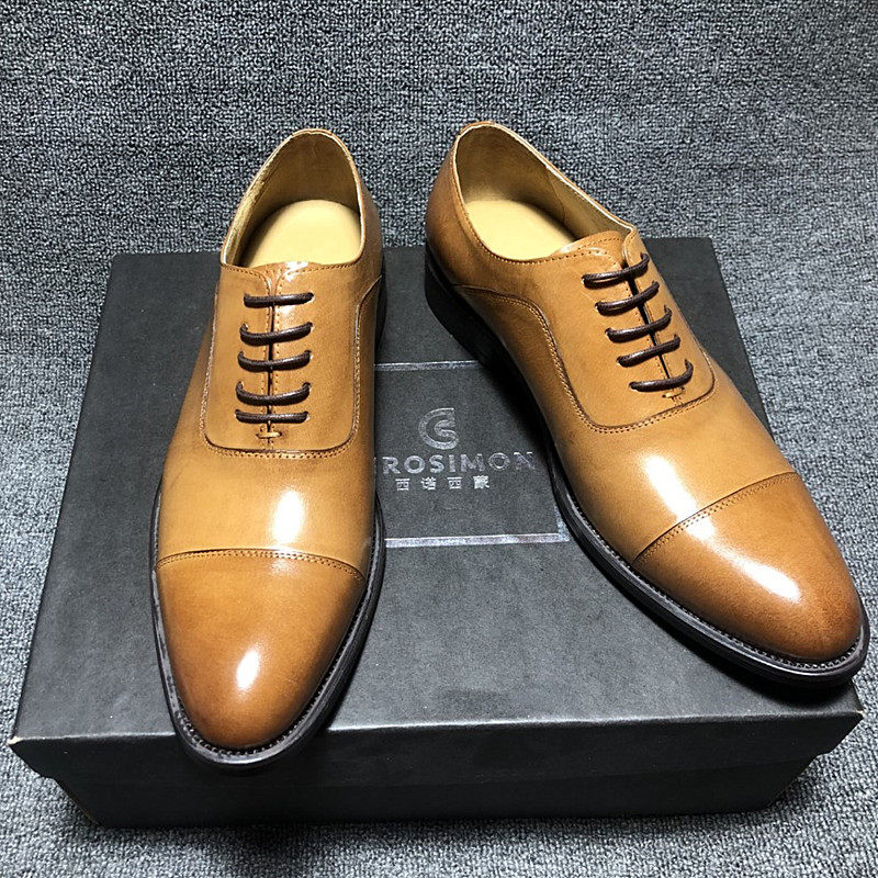 Three Joints Derby Men's Shoes Brief High-end Yingren Genuine Leather Business Positive Dress Leather Shoes Oxford Pointed Shoes Man Tide Shoes