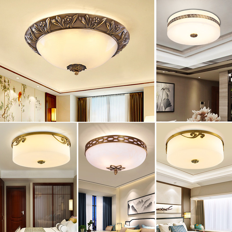 Modern new Chinese ceiling lamp Copper glass imitation marble Living room Dining room Bedroom study Balcony Entrance walkway lamp