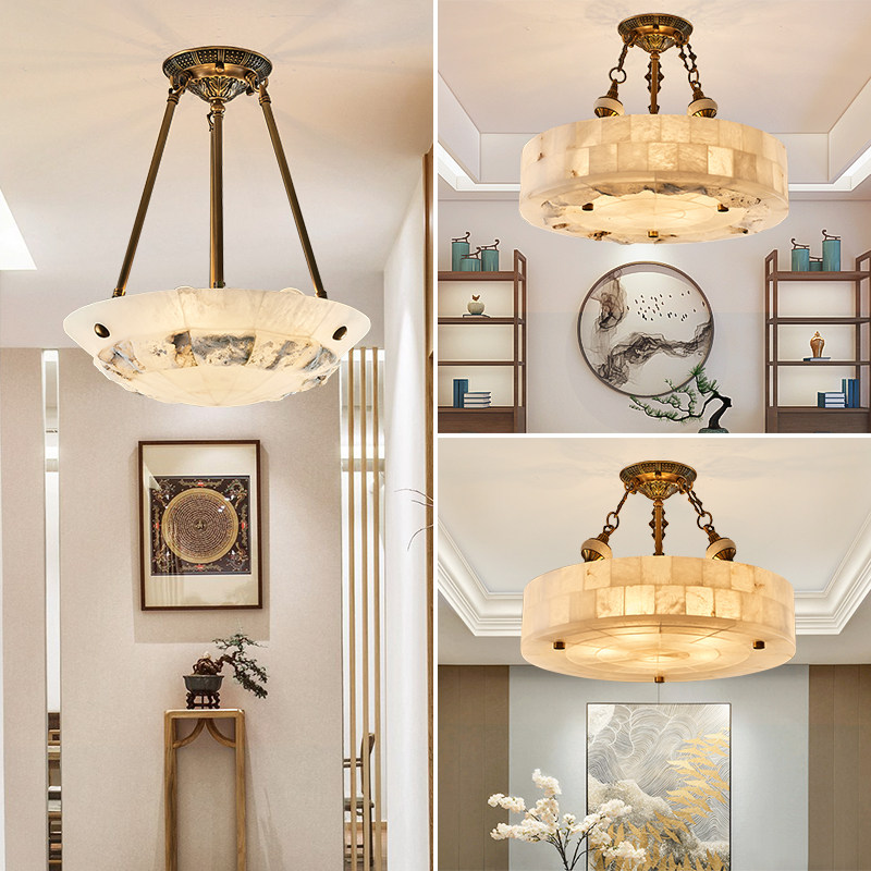 Modern minimalist New Chinese natural cloud stone chandelier full copper dining room dining hangover bar Table Tea Room Entrance Chandelier