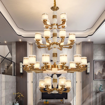 Natural marble Jade chandelier new Chinese all-copper compound building living room building middle building Villa leaping layer empty chandelier