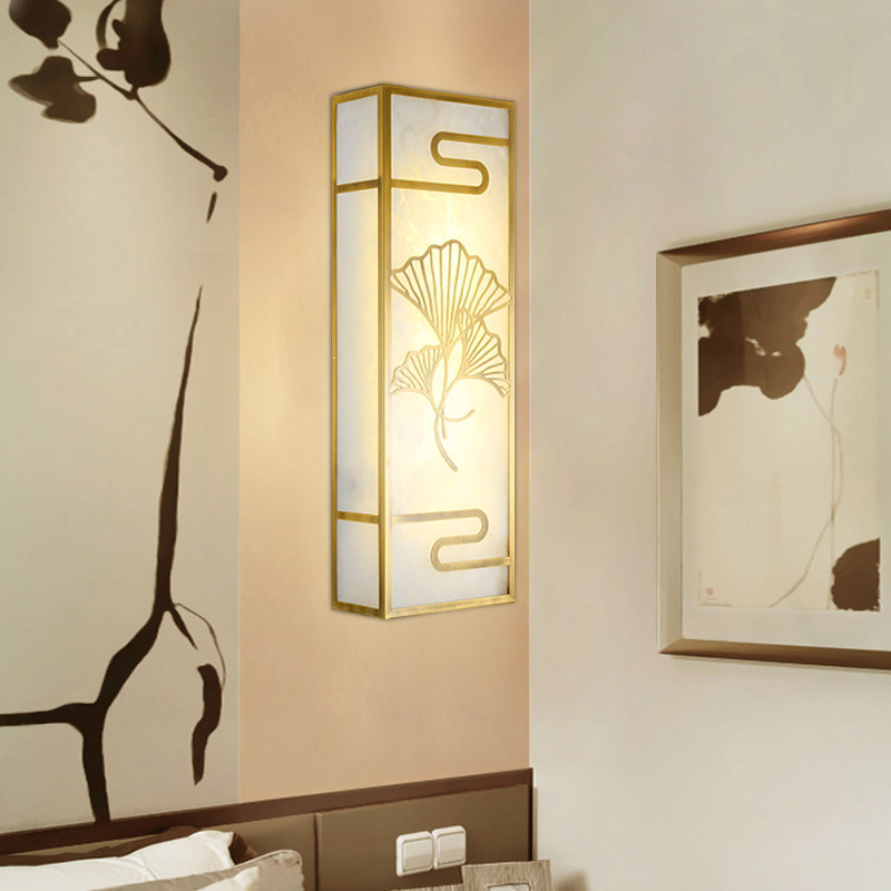 New Chinese all-copper cloud stone wall lamp Living room China Wind Gingko Zenith Background Wall TV Wall Headboard Decorative furniture