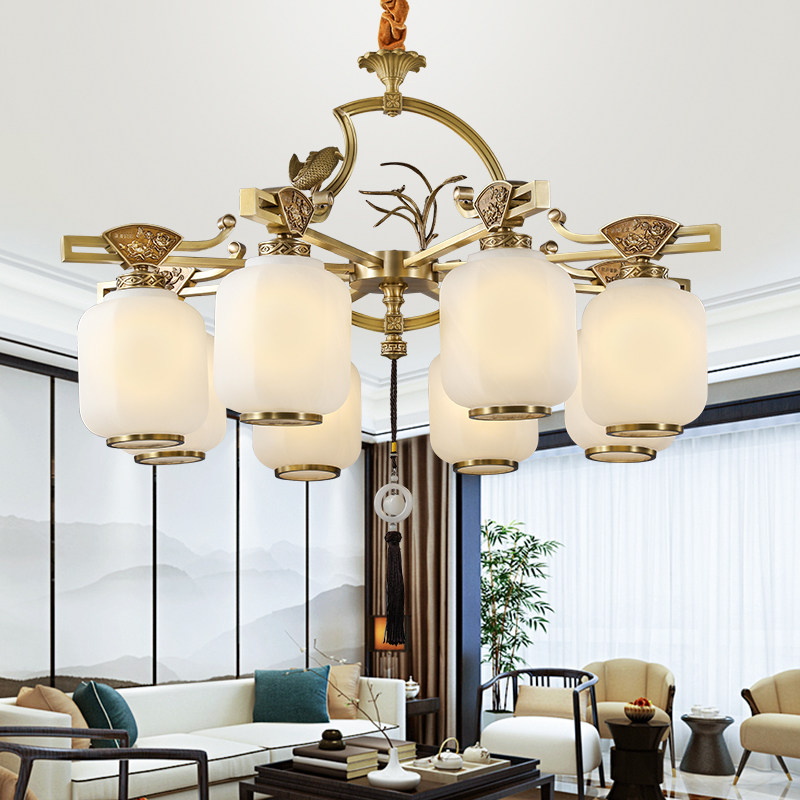 Modern New Chinese All-copper pendant light Chinese Wind Zen Flowers Bird Living Room Dining Room Dining Room Dining Room Villa Duplex Big Chandelia