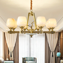 Modern new Chinese chandelier all copper natural jade marble Zen Chinese style simple atmosphere living room dining room lamps