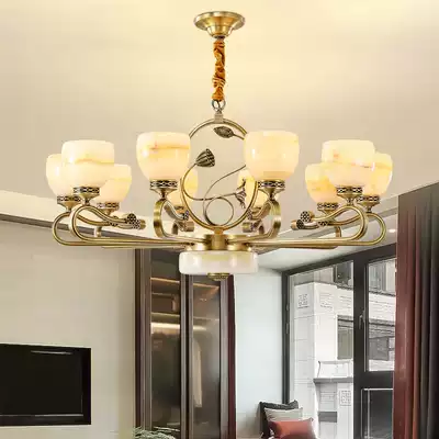 Natural marble jade all-copper chandelier modern new Chinese Zen Chinese style living room dining room study hall Hall lamps