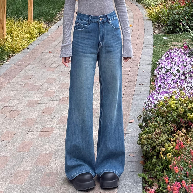 High-Waisted Flared Jeans for Women 2026 New Style Four-Way Stretch Casual Slimming Straight-Leg Non-Tight Summer Bell-Bottom Pants