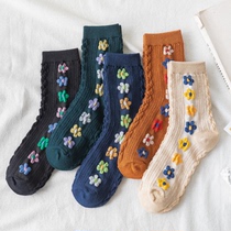 Flowers Sox Children ins Chains Spring autumn Summer thin section Students Long cylinder cotton socks South Korea Day Retro cute mid-cylinder socks