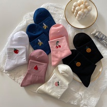 ins tide fruit midbarrel socks boomer cute Korean day series 100 hitch girl heart student socks children pure cotton short socks