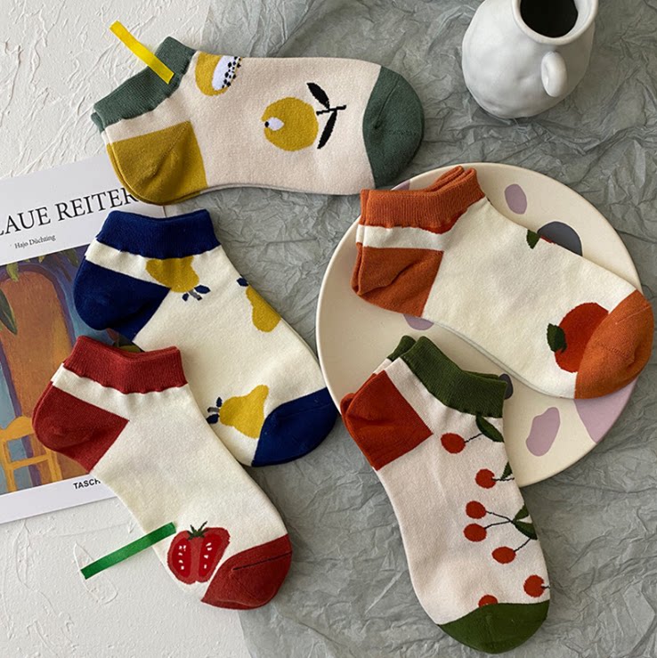 Socks women's socks shallow mouth Japanese sweet and cute cartoon fruit socks cotton socks ins tide invisible socks summer thin section