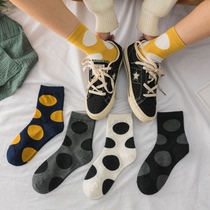 Wave Dot Socks Female Midbarrel Socks Japan Round Dot Spring Summer Korea Cute Ins Chains 100 lap high waist Han version middle cylinder