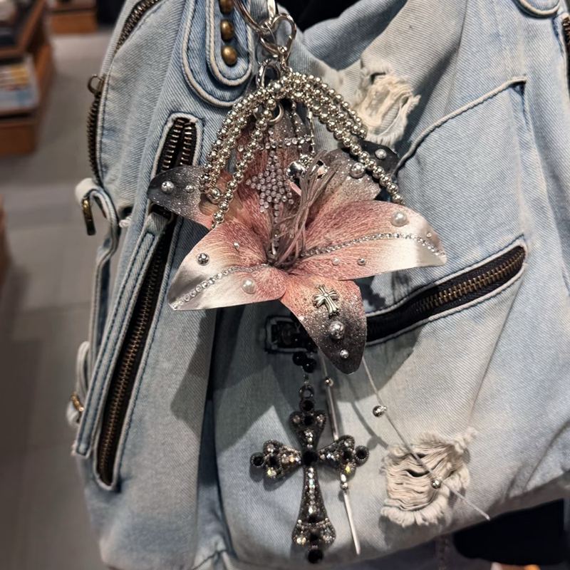 Subculture Niche Punk Handmade Heavy-Duty Piercing Art Butterfly Orchid Lily Bag Pendant Yabi Gothic Dark Jewelry