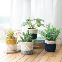 A Ying hand-woven flower pot outside decoration set Nordic desktop small pot ins dried flowers Rattan woven flower basket ornaments