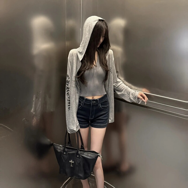 Lanmei Shop Sanskrit Print Hooded Long Sleeve T-Shirt for Women, Spring and Autumn American Style Slim Thin Jacket, Hot Girl Sun Protection Clothing