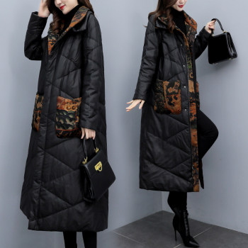 Pu Leather down Jacket for Women 2025 New Winter Plus Size Women's Mid-Length Over-The-Knee White Duck down Thickened Black Coat