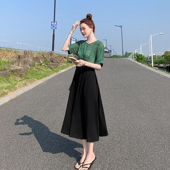 2025 New Summer Dress with a Unique Design, Batwing Sleeves, Plaid Color-Blocking, Chiffon Waist-Cinching Slimming Dress for Women