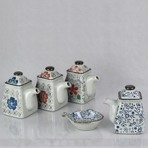 Underglaze ceramic sauce vinegar bottle Japanese oil pot kitchen supplies seasoning jar seasoning jar seasoning bottle vintage hand-painted blue and white porcelain