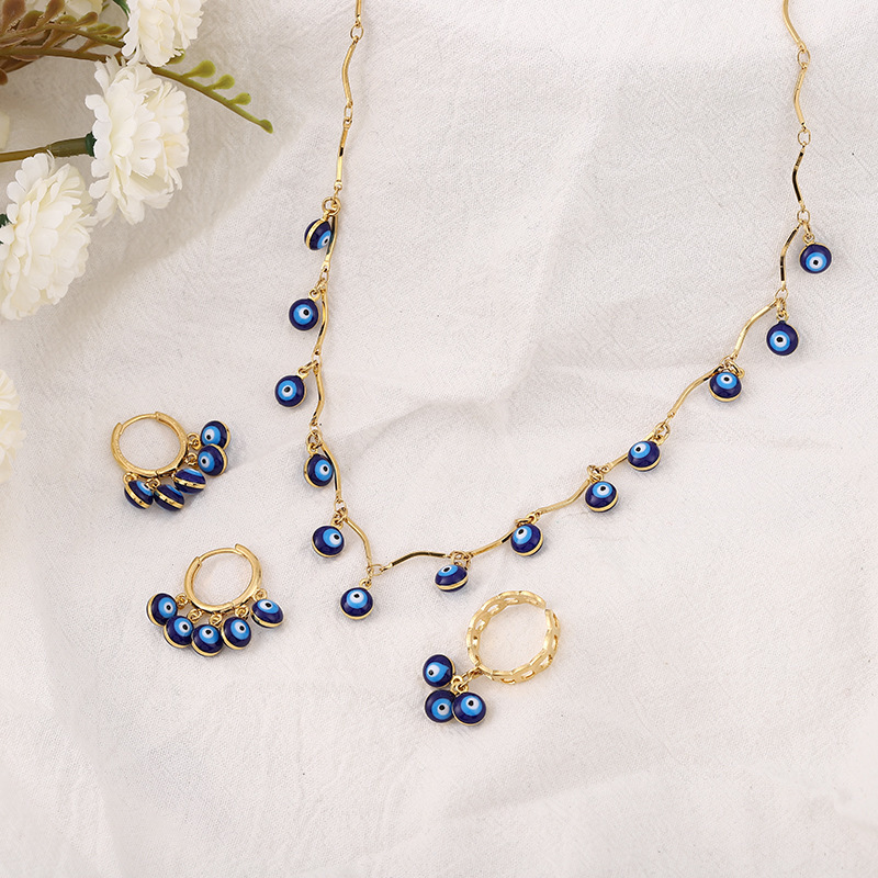 Songli Evil Eye Color-Block Earrings Ring Round Eye Bead Necklace Women's Titanium Steel Fashion Set Free Shipping from Xinjiang Songli Evil Eye Color-Block Earrings Ring Round Eye Bead Necklace Women's Titanium Steel Fashion Set Free Shipping from Xinjiang