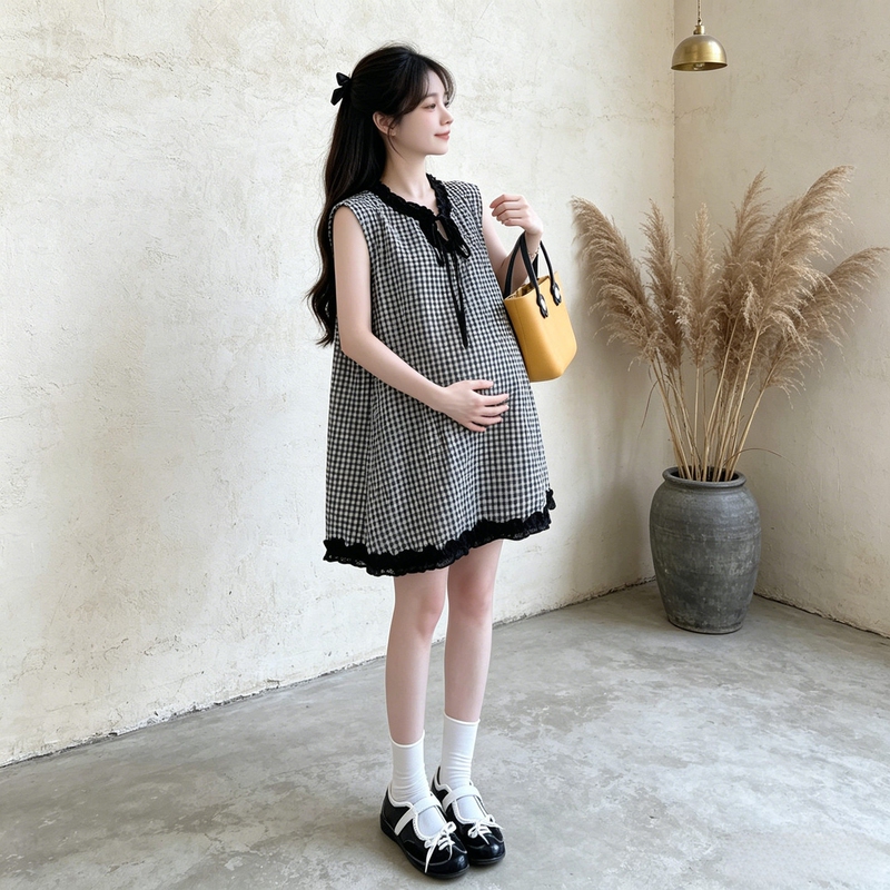 Petite Maternity Dress with a High-End Hepburn Style, Summer Thin Loose-Fitting Plus-Size Short Dress, Babydoll Dress Petite Maternity Dress with a High-End Hepburn Style, Summer Thin Loose-Fitting Plus-Size Short Dress, Babydoll Dress
